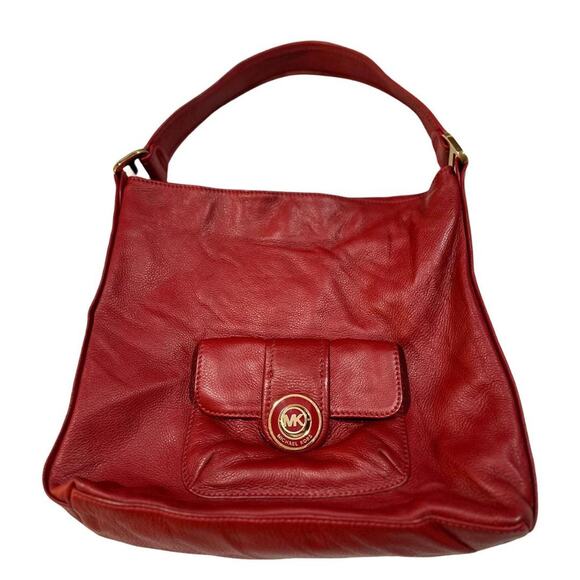 Michael Kors Pushlock Cherry Red Leather Shoulder Tote – Large - Picture 1 of 4